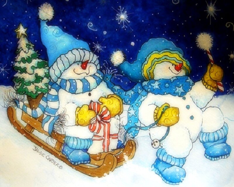 Snowmen on a Sled — Blue