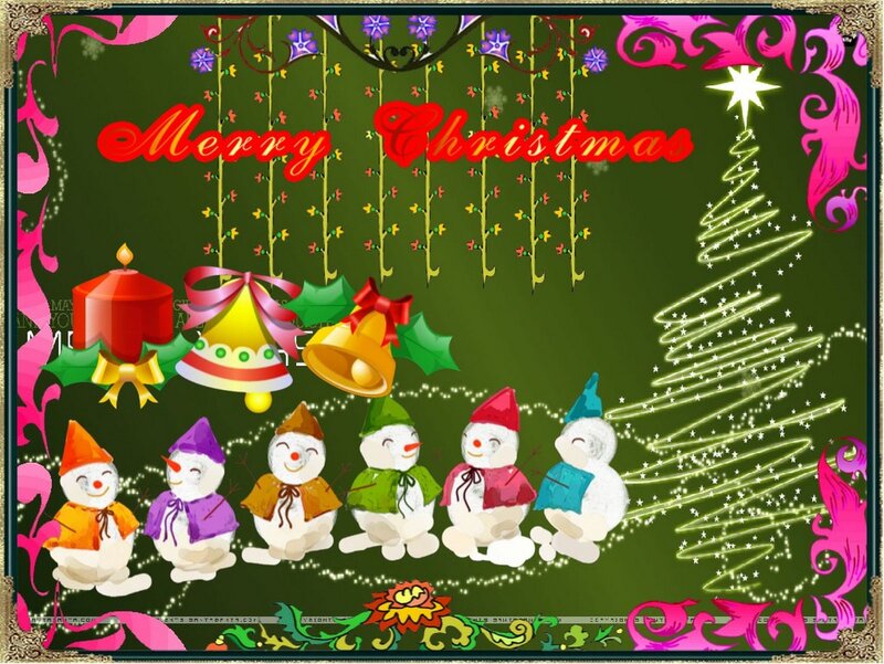 Snowmen on Green Background