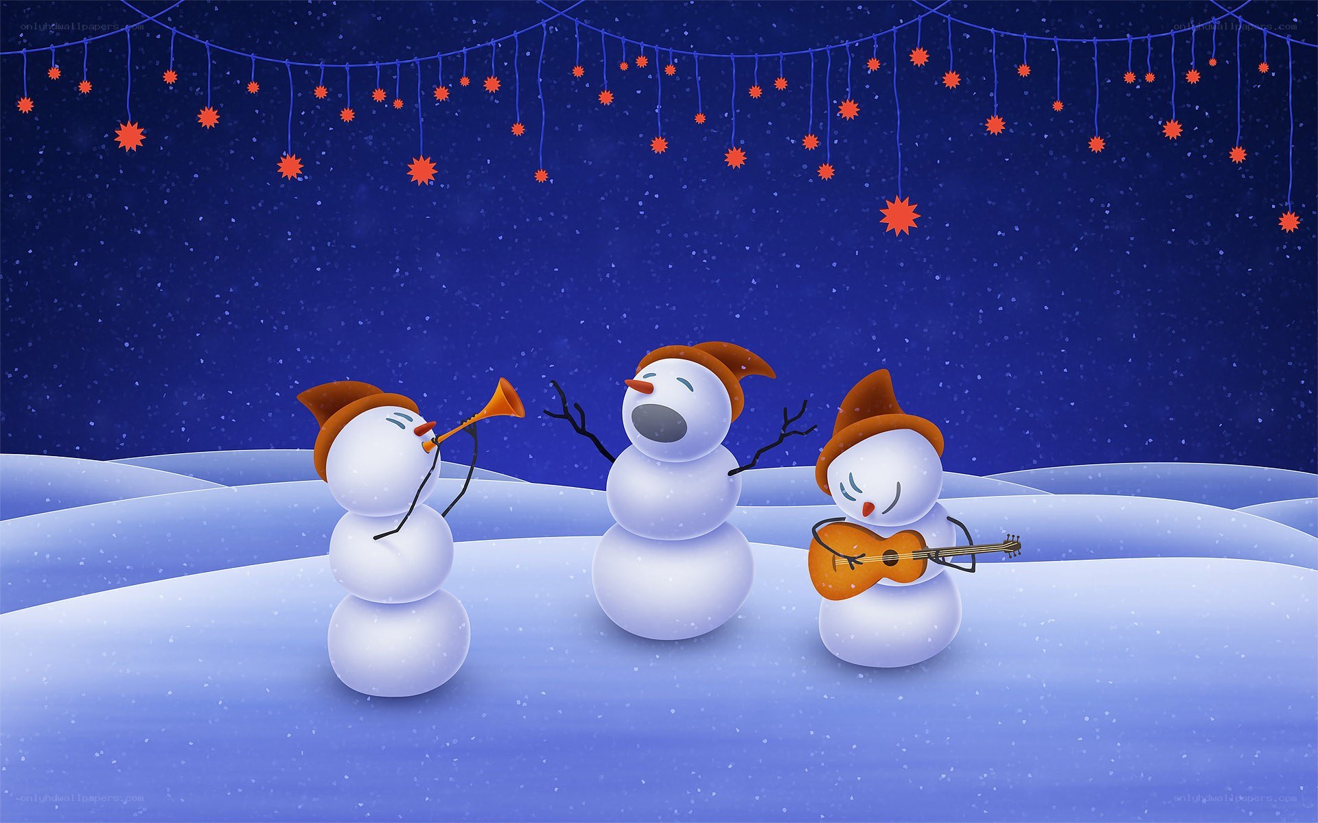 Snowmen playing music in snow