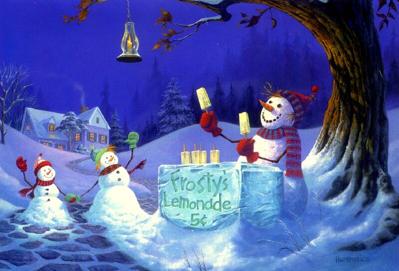 Snowmen Selling Lemonade — Blue