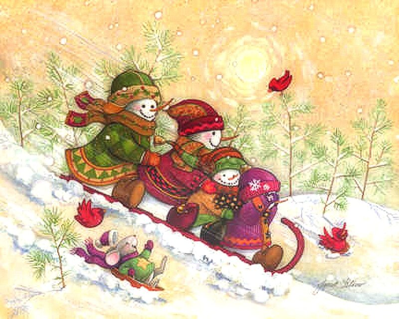 Snowmen Sledding