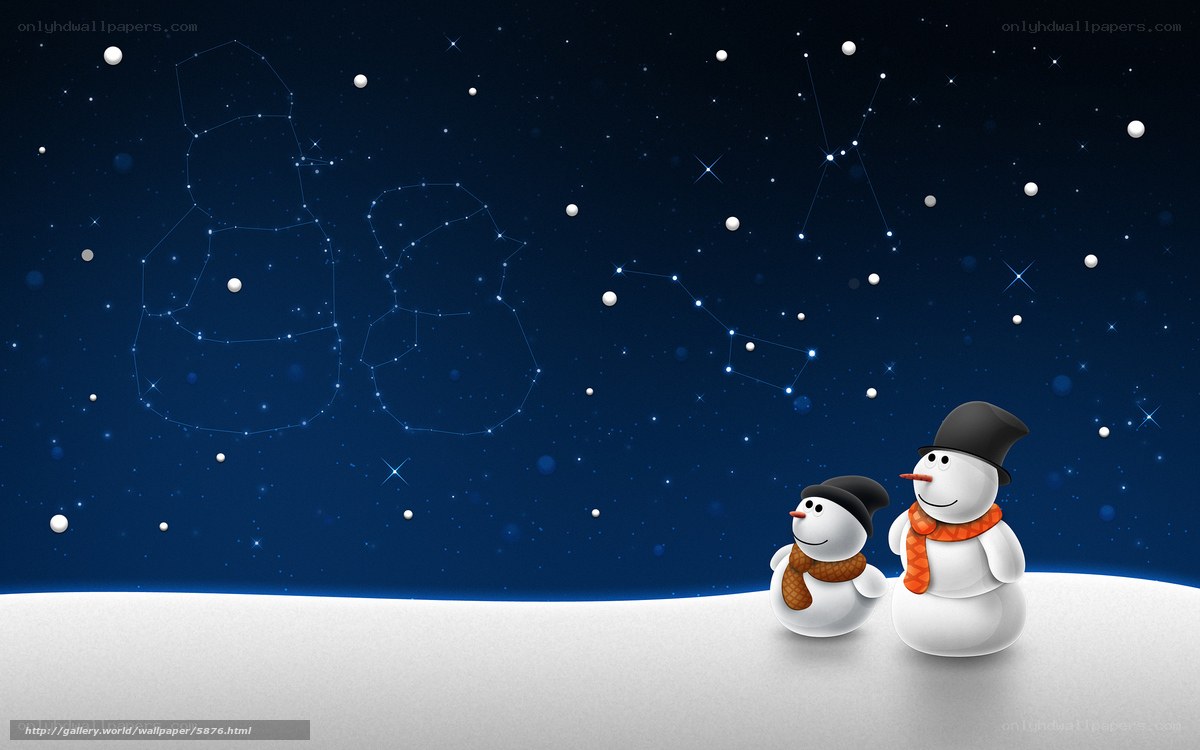 Snowmen under starry sky