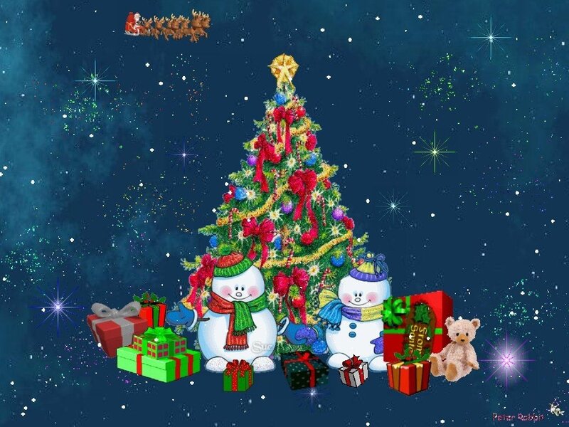 Snowmen with Christmas Tree — Blue