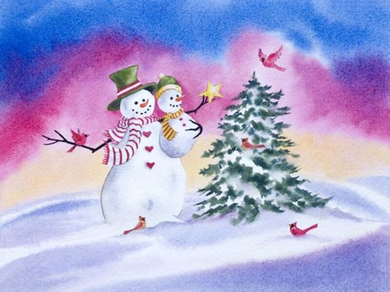 Snowmen with Christmas tree