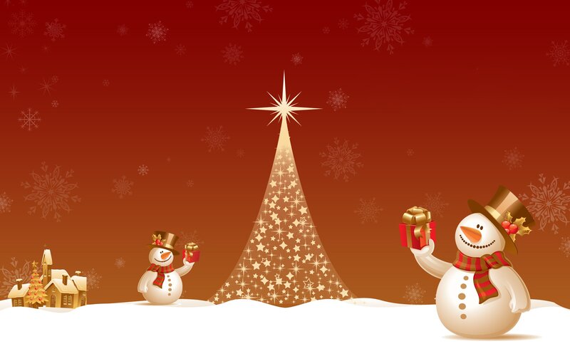 Snowmen with Gifts — Red, Festive, Winter