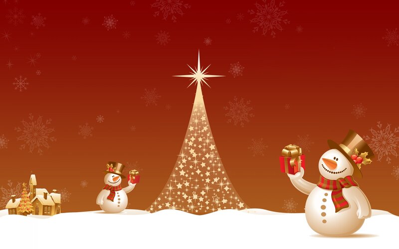 Snowmen with Gifts — Red