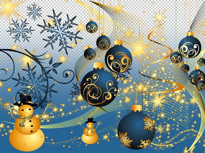 Snowmen with Ornaments — Blue