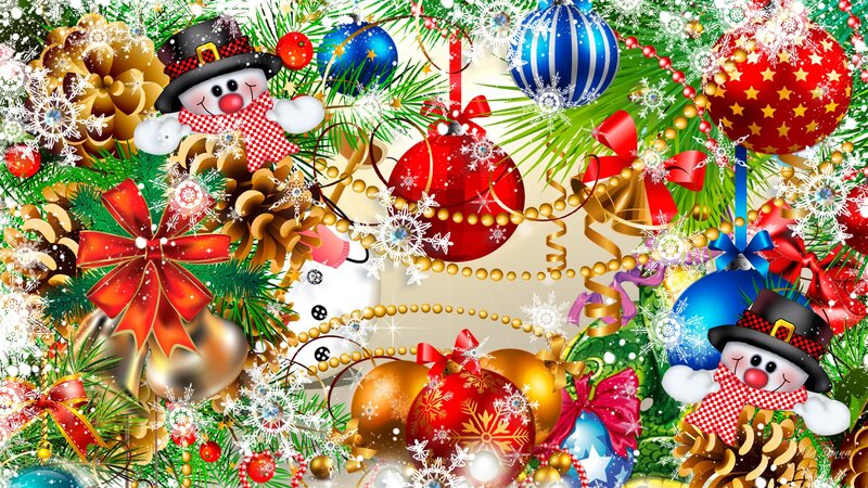 Snowmen with Ornaments — Red