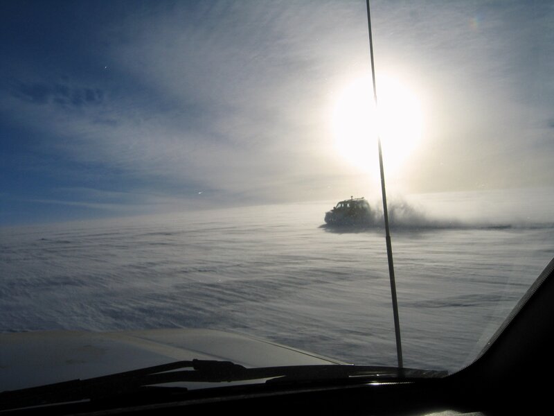 Snowmobile on icy plain
