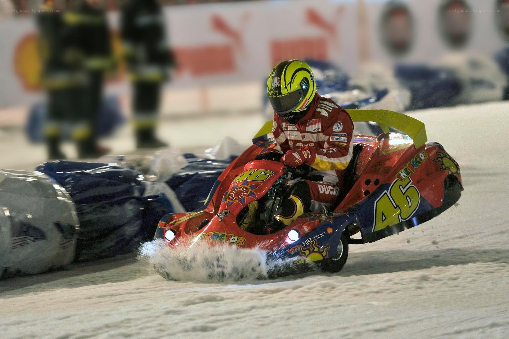 Snowmobile racer in action