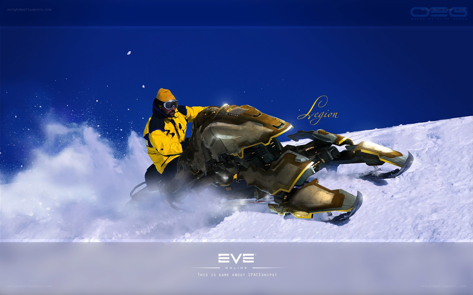 Snowmobile rider in yellow jacket