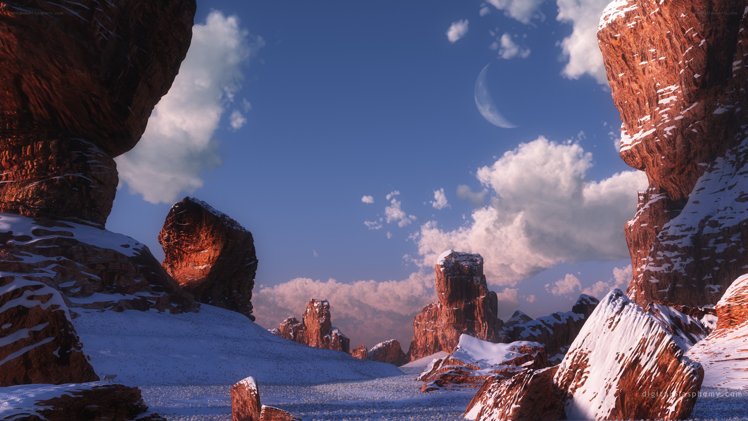 snowy alien canyon landscape