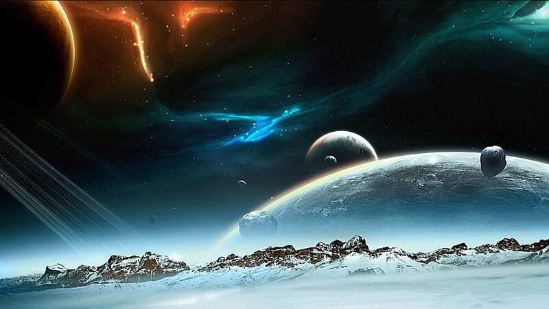 Snowy Alien Landscape — Blue, Dramatic, Digital Art, Planets, Asteroids