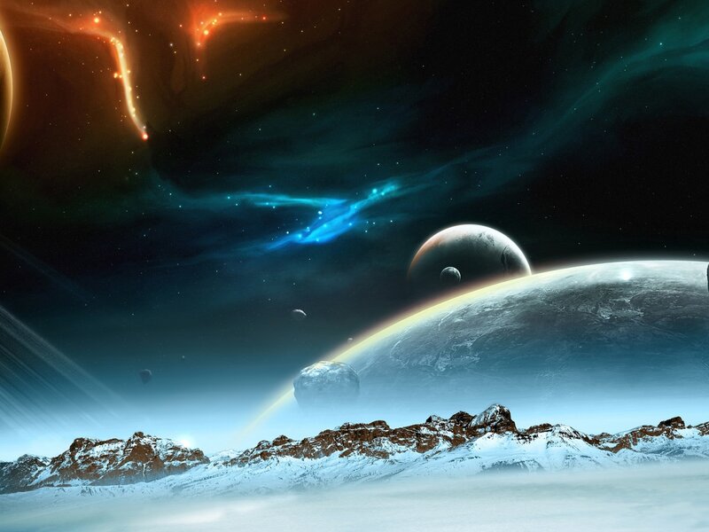 Snowy Alien Landscape — Blue, Dramatic, Night