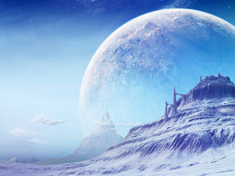 Snowy Alien Landscape — Blue, Serene, Digital Art, Planet