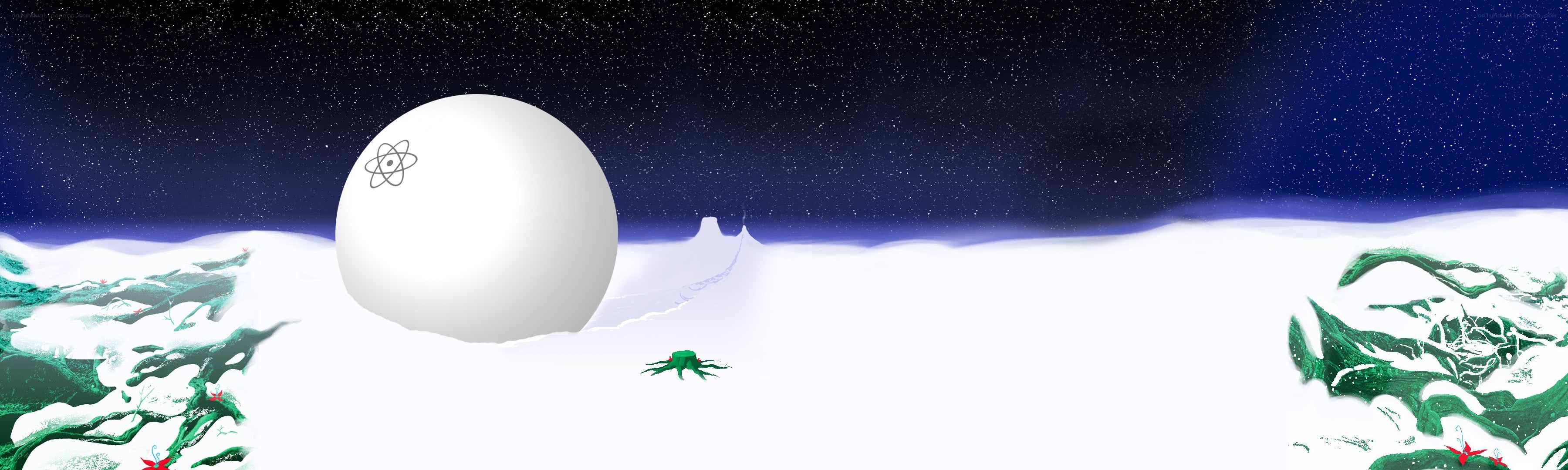 snowy alien landscape with giant sphere