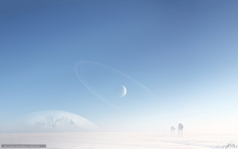 Snowy alien landscape with rings
