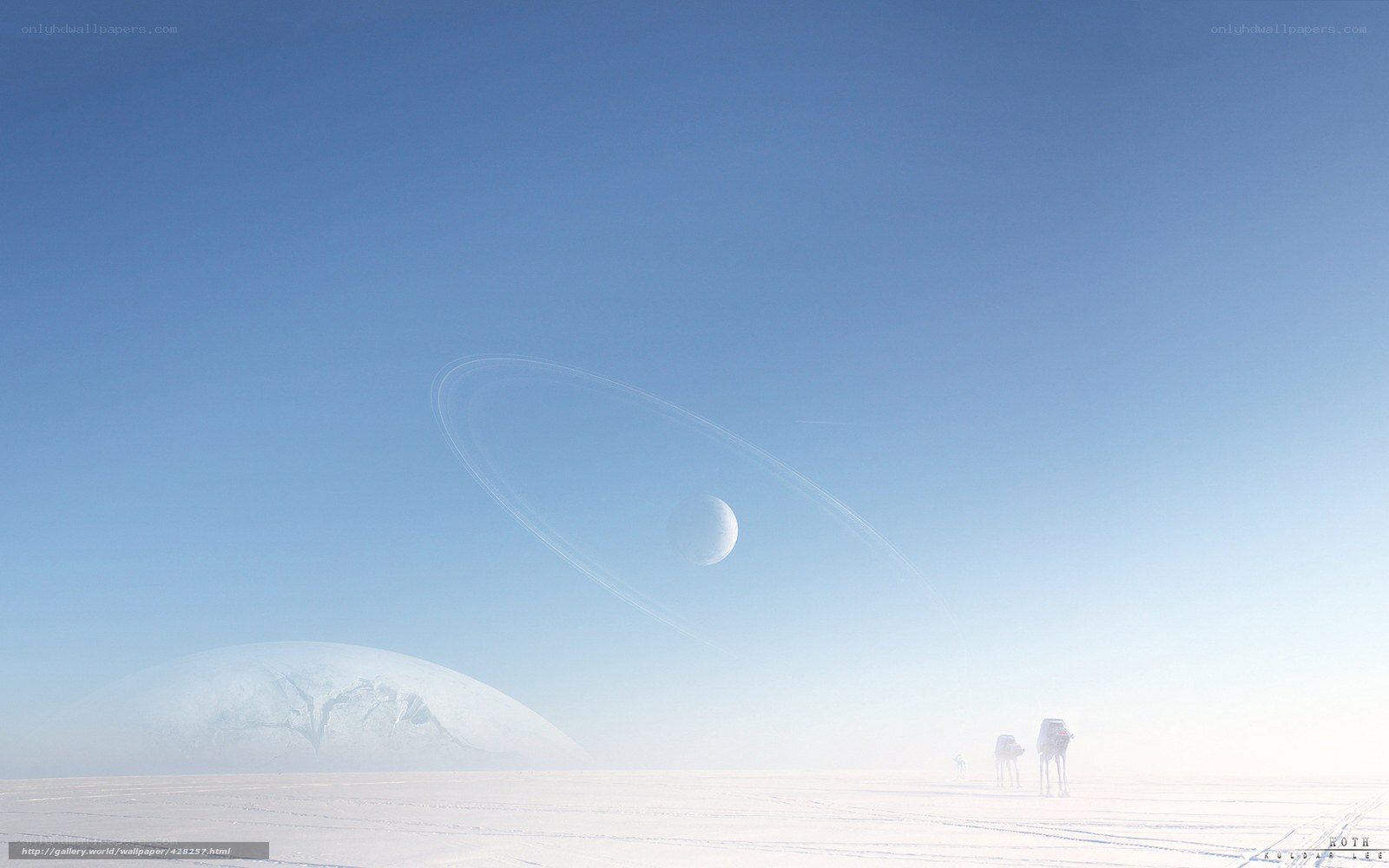 Snowy alien landscape with rings