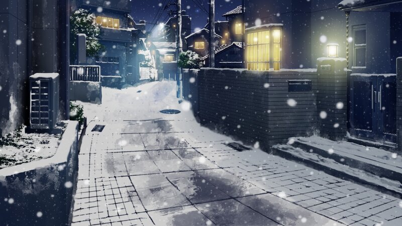 snowy alley at night