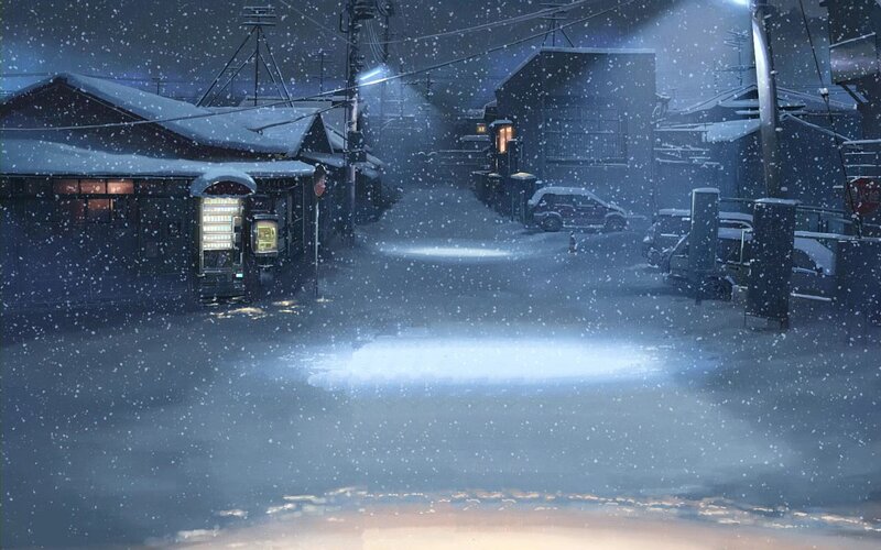 snowy alley at night