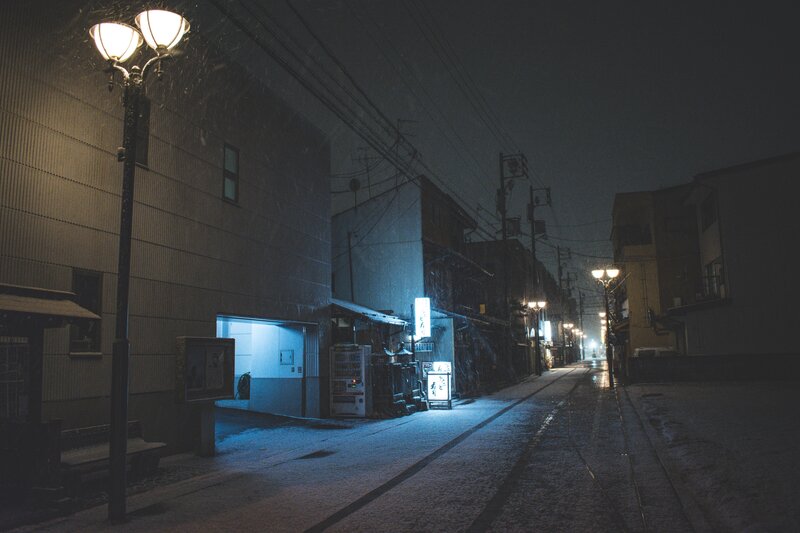 Snowy Alley at Night — Black
