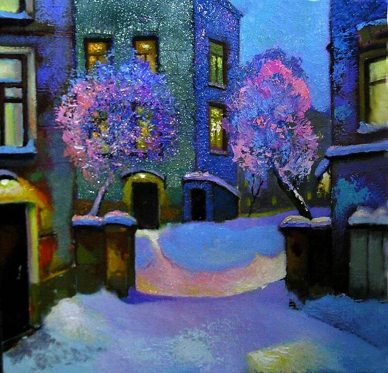 Snowy Alley with Trees