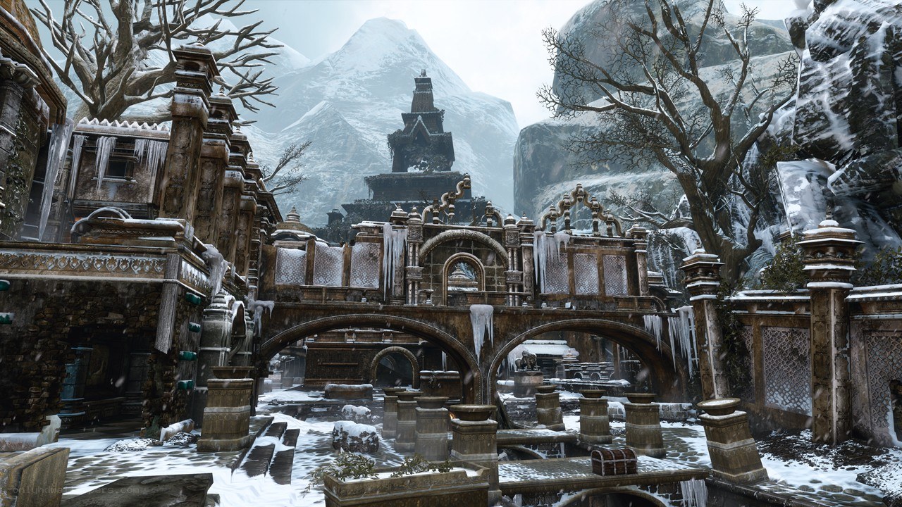 snowy ancient ruins