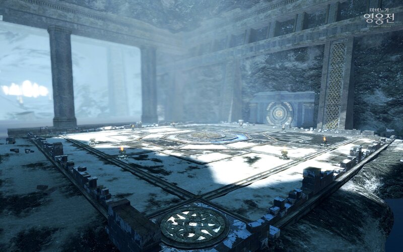 snowy ancient temple courtyard