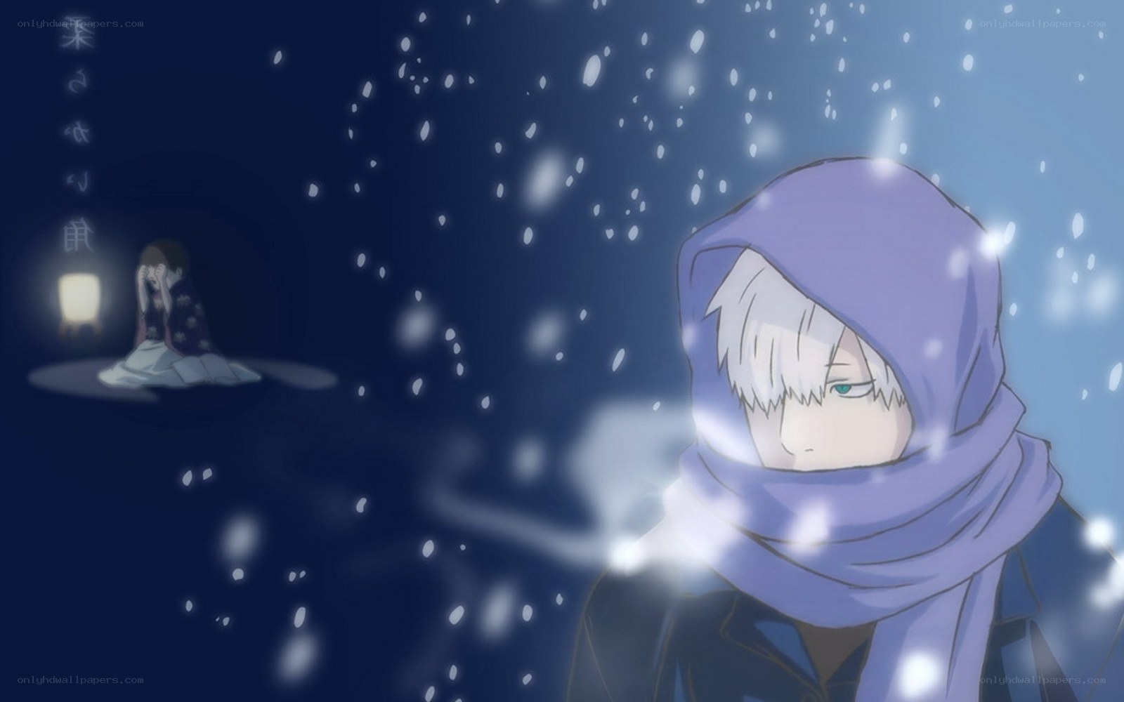 Snowy anime scene with two characters