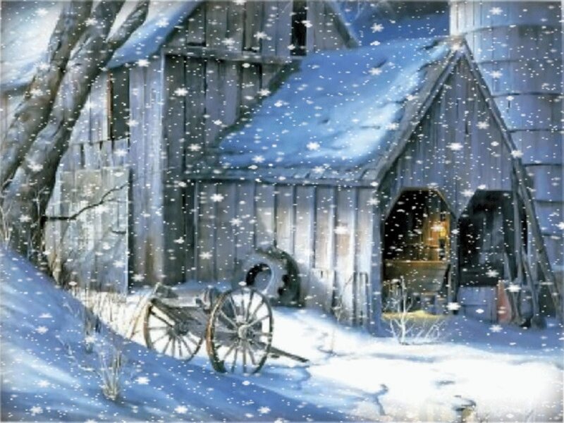 Snowy Barn at Night — White