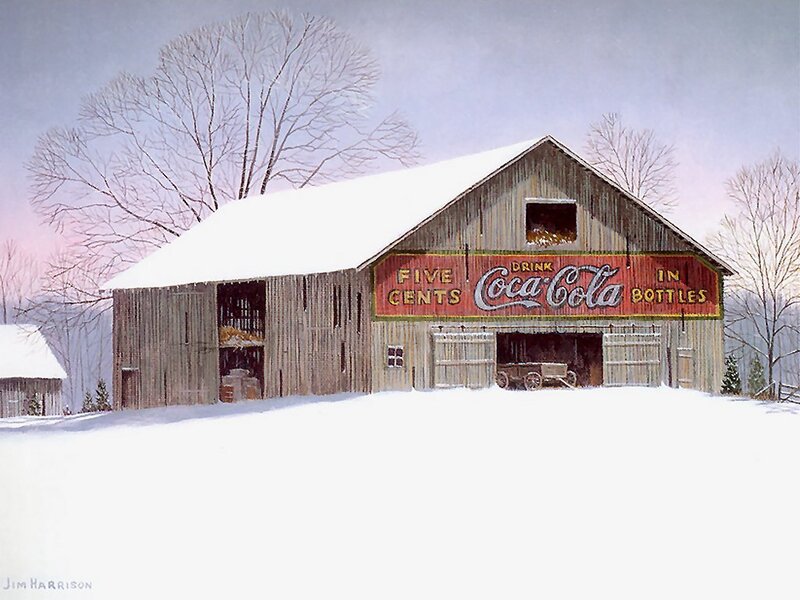 Snowy Barn with Coca-Cola Sign