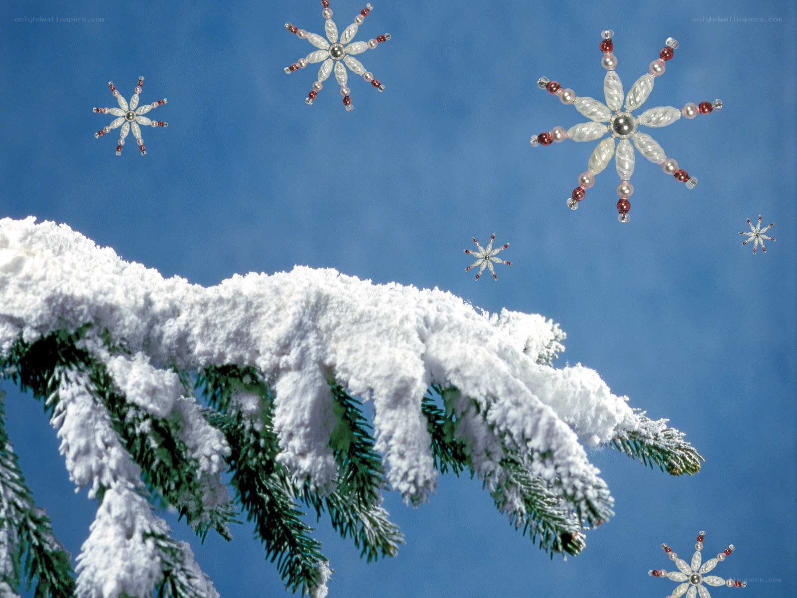 Snowy branch with ornaments