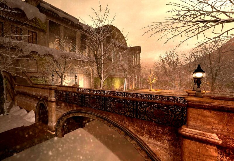 Snowy Bridge and Building