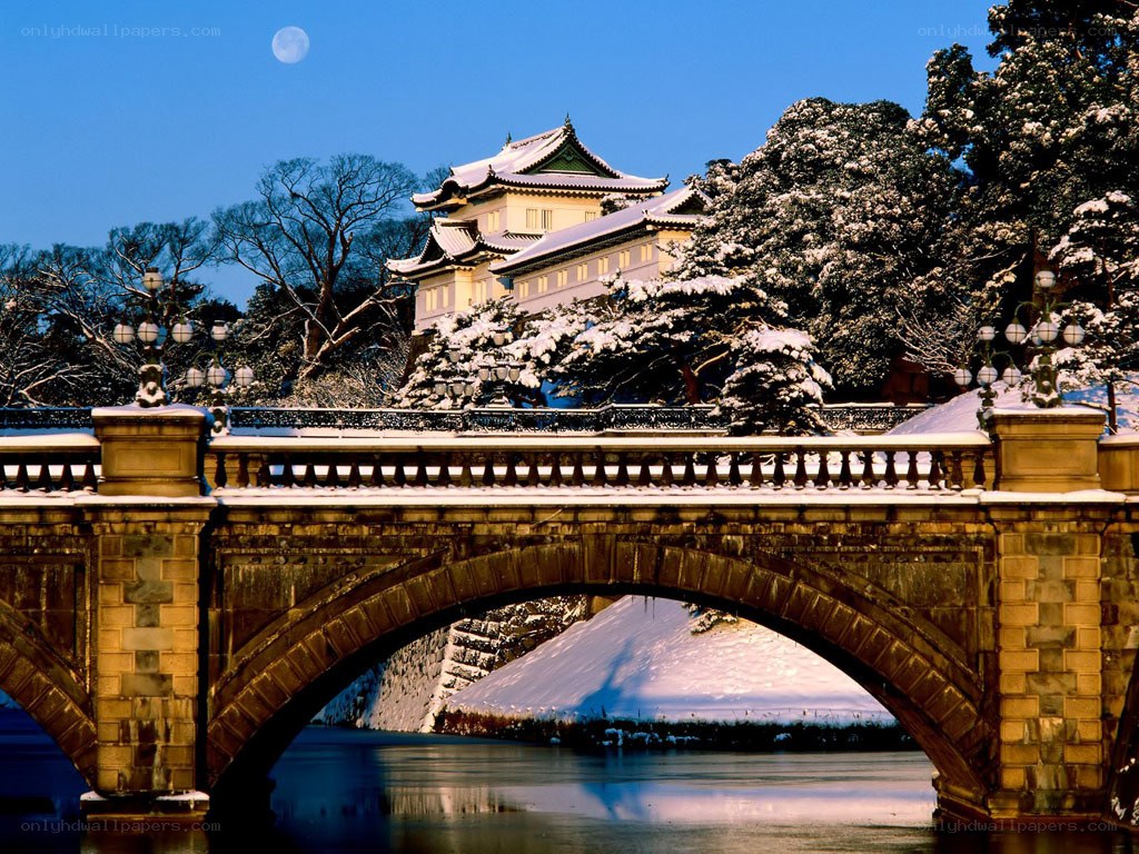 Snowy bridge at Imperial Palace
