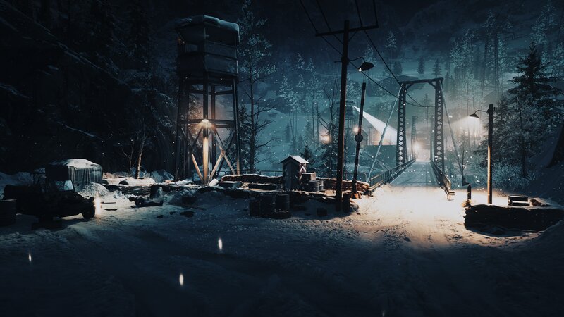 Snowy Bridge at Night — Blue, Dark, Cold