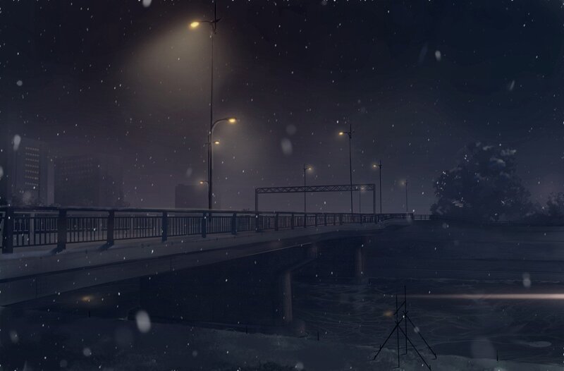 Snowy Bridge at Night — Dark Blue