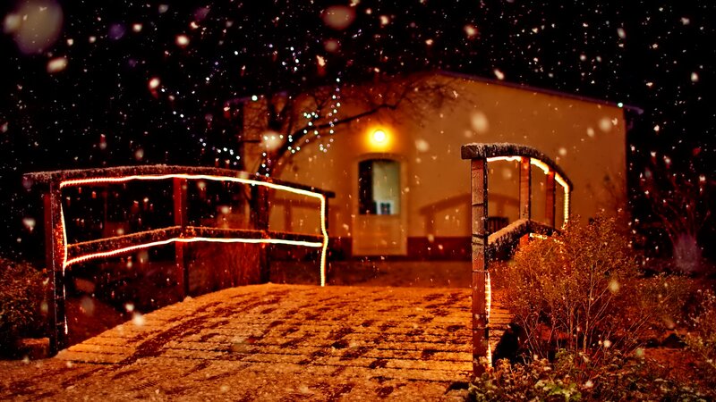 Snowy Bridge at Night — Orange