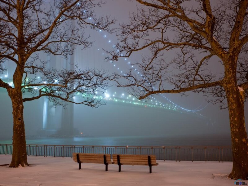 Snowy Bridge at Night — White
