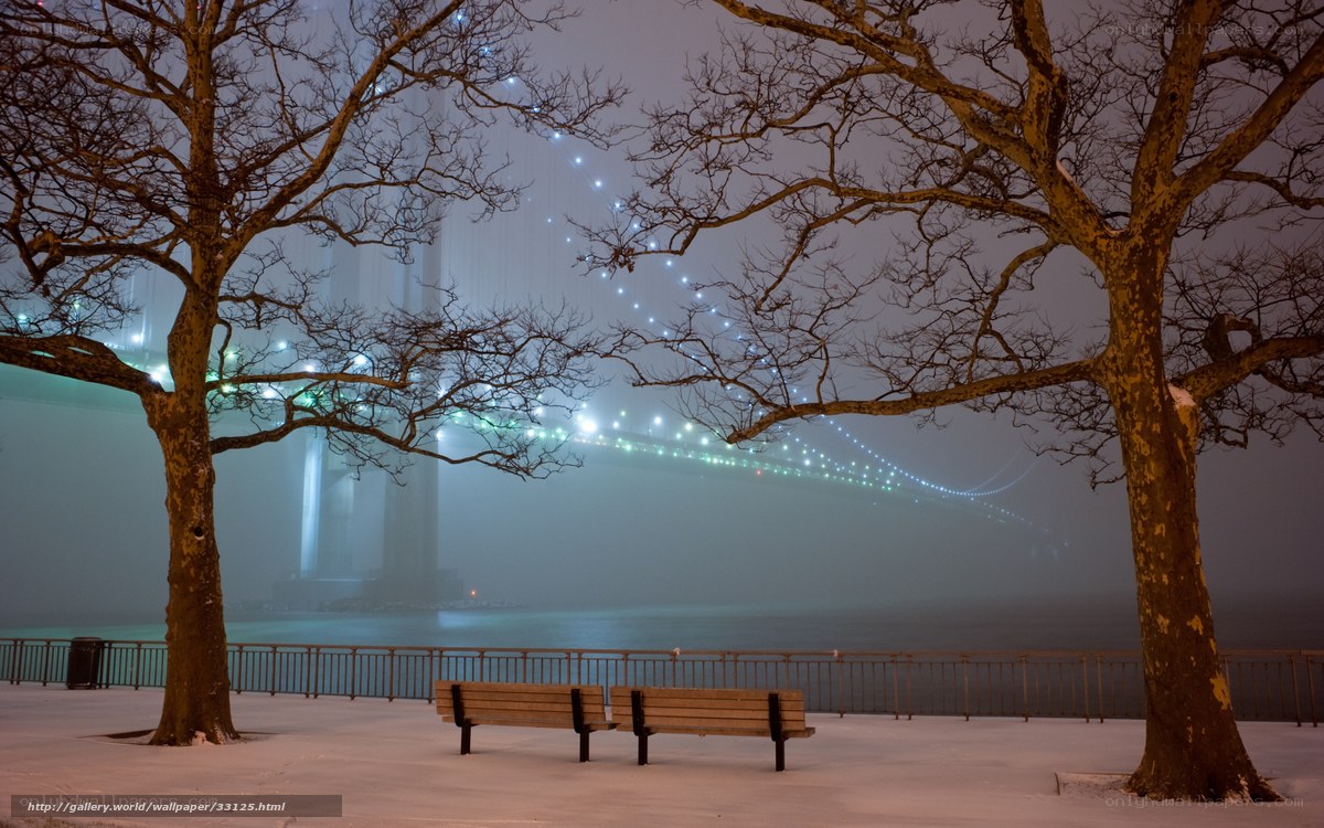 Snowy Bridge at Night
