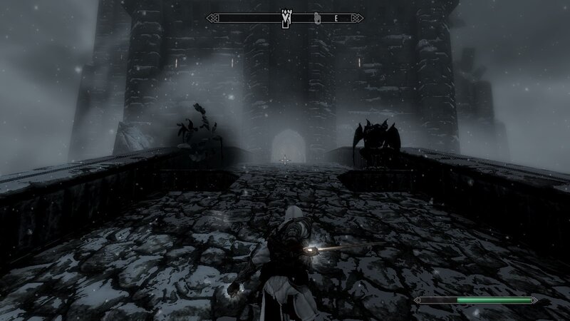 snowy bridge in dark fortress