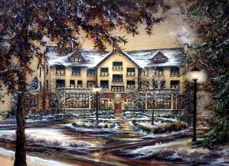 Snowy Building at Night