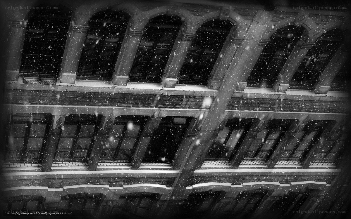 Snowy building facade
