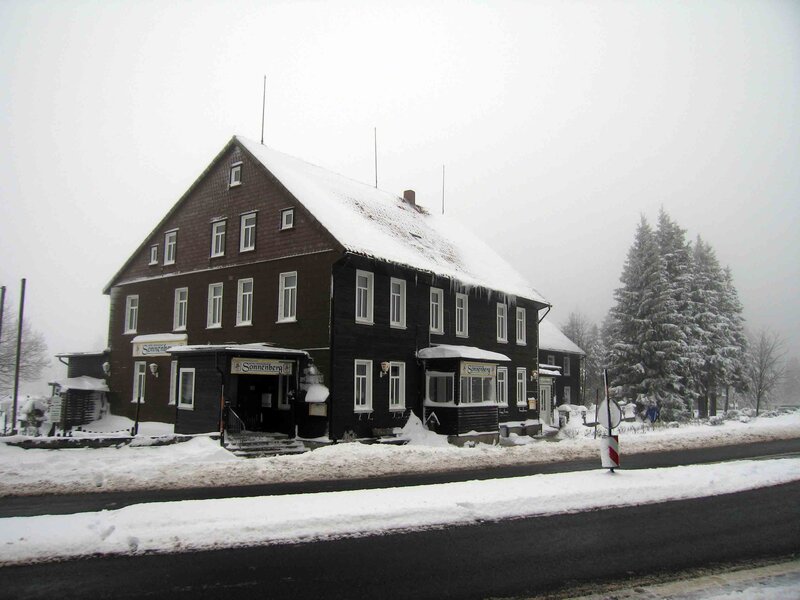 Snowy building in winter