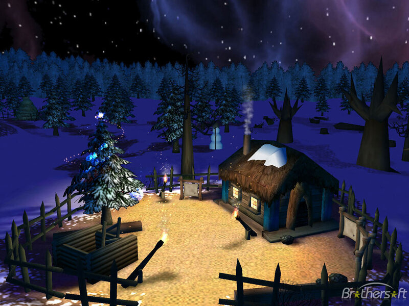 Snowy Cabin at Night — Blue