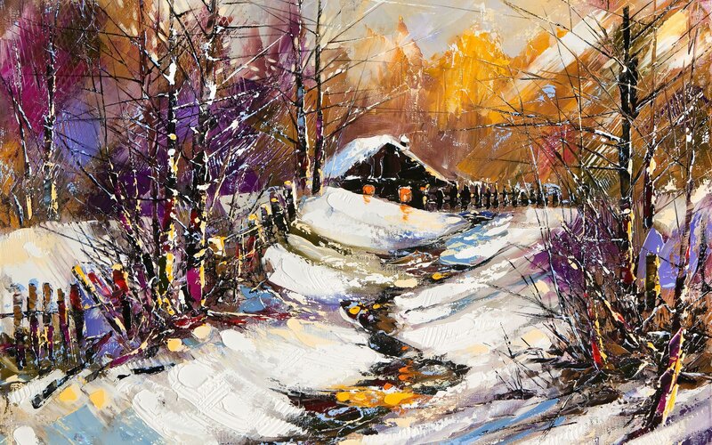 Snowy Cabin in Forest — White, Serene