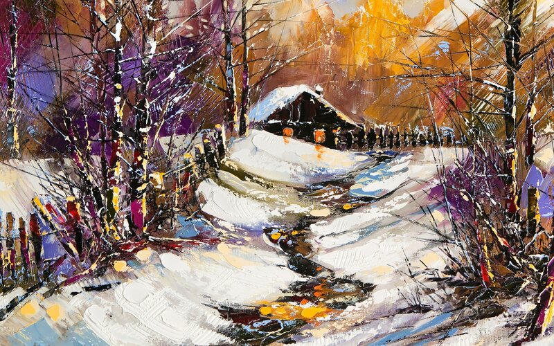 Snowy Cabin in Forest — White, Serene, Winter