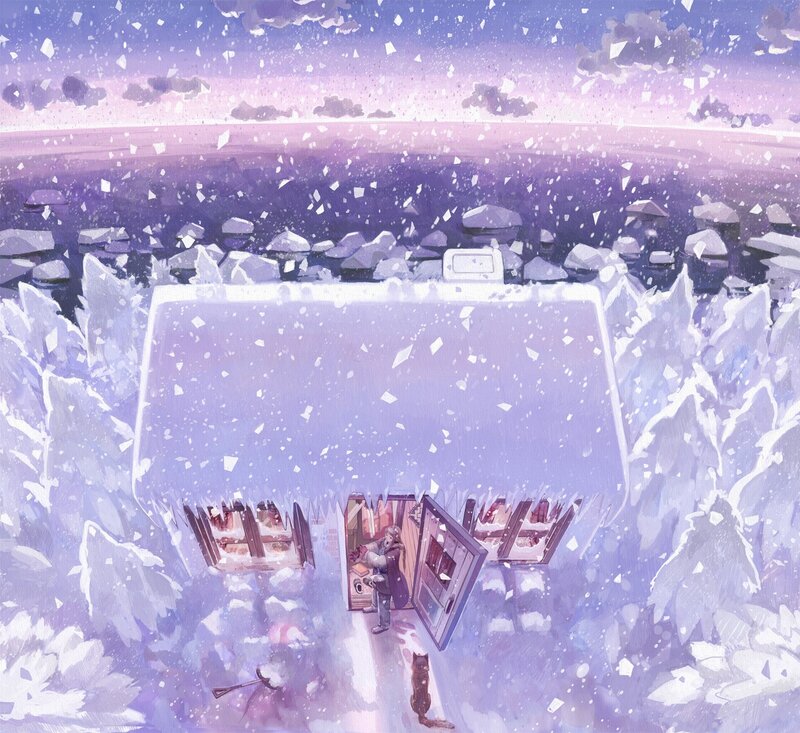 Snowy cabin in winter