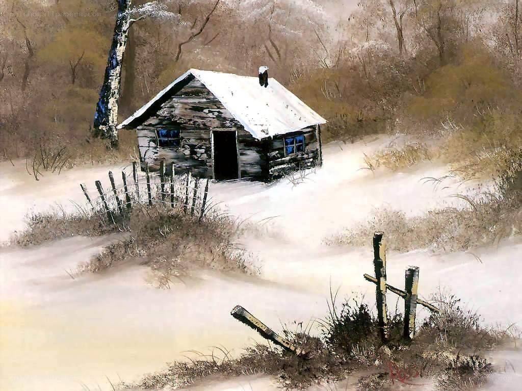 Snowy Cabin in Winter