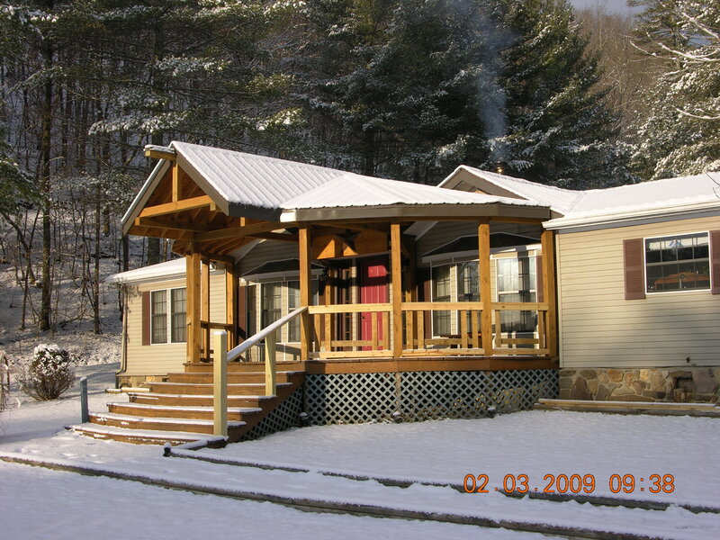 Snowy cabin in winter