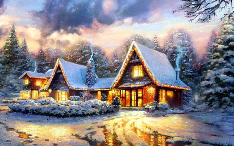 Snowy Cabin in Winter — White
